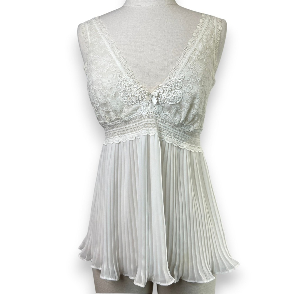 In Bloom Jonquil Babydoll Camisole Women Medium White Lace Pleated Coquette